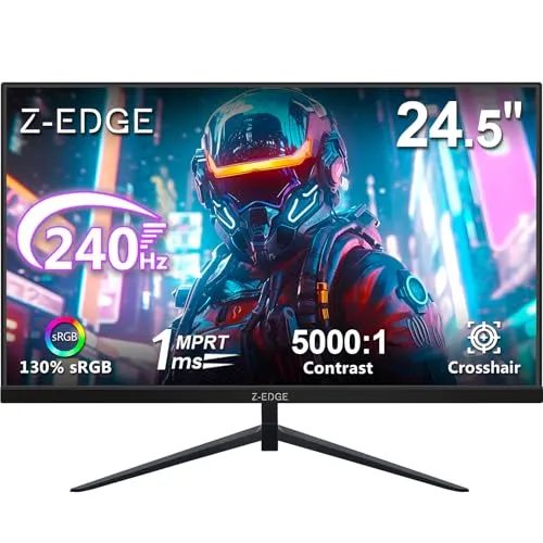Z-Edge 24,5 Zoll 240Hz Gaming Monitor 1ms MPRT 1080P Full HD, 16:9 VA Panel, 350cd/m² Helligkeit, FreeSync, HDMI & DisplayPort, VESA Kompatibel, Schwarz