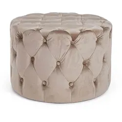 Pouf Lorella in Samt-Optik, Taupe - Hocker mit vielseitiger Funktionalität, ideal als zusätzlicher Sitzplatz oder dekoratives Element für Ihr Zuhause.