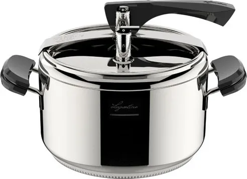 Lagostina Drucktopf La Classica Lagofusion, Drucktopf Ø 22 cm, Fassungsvermögen 5 l, mit Korb, Rezeptar und Ökodose, Griffe aus Bakelit, Gewichtsventil und Lagofusion