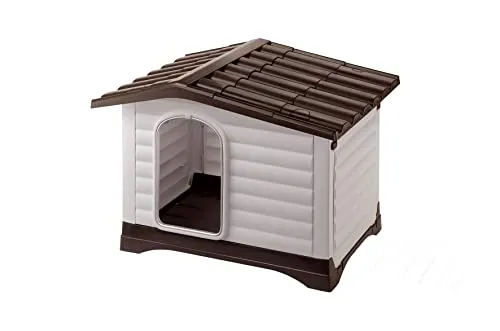 Ferplast Cuccia Cane Esterno DOGVILLA 70, Hundehütte für kleine Hunde - Robuste Outdoor Hundehütte aus Thermoplast mit klappbarer Seitenwand für mehr Platz. Inklusive Lüftungsgitter und internem Drainagesystem für eine angenehme Umgebung. Einfach zu reinigen mit abnehmbarem Dach.