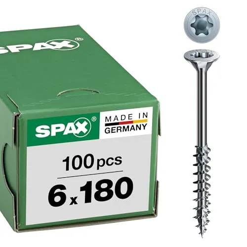 SPAX Universalschraube 6 x 180 mm - 100 Stück - SPAX Universalschrauben mit Teilgewinde und Senkkopf, ideal für präzise Befestigungen. Mit T-STAR plus T30 und 4CUT für einfaches Eindrehen und hohe Stabilität.