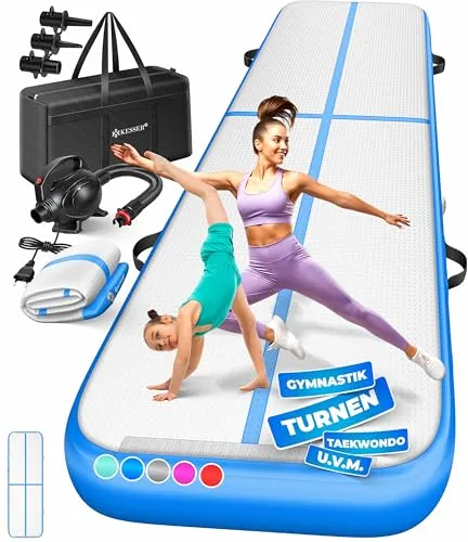 KESSER® Airtrack Turnmatte 2m/3m/4m/5m/6m - Sportmatten in Premium-Qualität, wasserdicht und rutschfest, inkl. Tragetasche und elektrischer Luftpumpe für vielseitige Nutzung drinnen und draußen.