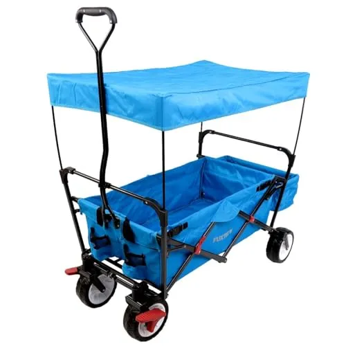 FUXTEC Bollerwagen FX-CT350 - Faltbarer Bollerwagen mit 75 kg Tragkraft, ideal für Strand- und Outdoor-Ausflüge. Inkl. Sonnen-/Regendach und Schutzhülle für einfachen Transport.