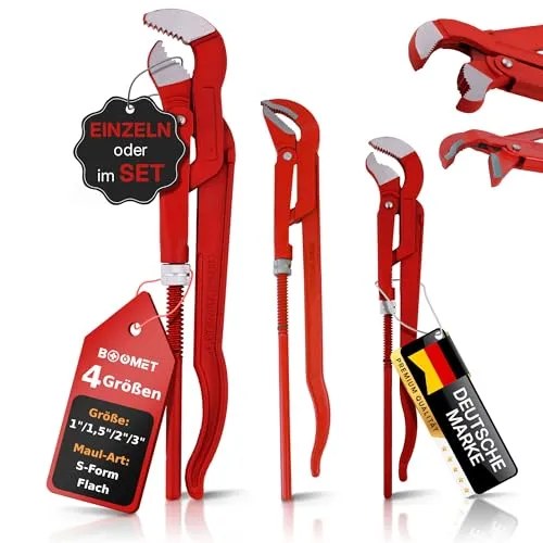 BOOMET Rohrzange S-Maul 1 Zoll · Eckrohrzange Länge 31cm · Set und Einzeln · 45 Grad abgewinkelte Wasserpumpenzange · Zangenschlüssel Wasserrohrzange Armaturenzange gross