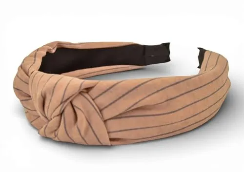 styleBREAKER Damen Haarreif gestreift mit Knoten | breiter Stoff Haarreifen 5,5 cm weich & edel | flexibler Twist Turban Kopfschmuck, Farbe:Hellbraun