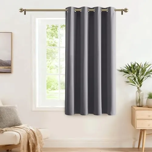 Pony Dance Kurze Gardinen Grau Blickdicht H 137 x B 132 cm - 1 Stück Verdunkelungsvorhang Blickdicht Gardinen Kinderzimmer Junge Thermovorhang Ösenschal Blackout Curtain