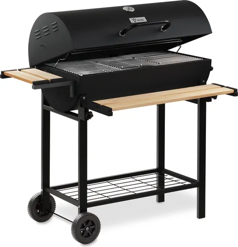 BBQ-Toro Holzkohle Grillwagen mit Deckel - Ø 80 cm - Grills | Vielseitiger Premium Holzkohlegrillwagen mit Thermometer, Warmhalterost und praktischen Ablagen für perfekte Grillergebnisse ohne Überhitzen!