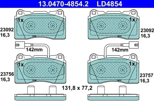 ATE Bremsbelagsatz, Scheibenbremse ATE Ceramic 13.0470-4854.2 - Bremsbeläge für Scheibenbremsen, keramische Qualität für reduzierte Bremsstaubentwicklung und leises Bremsverhalten.