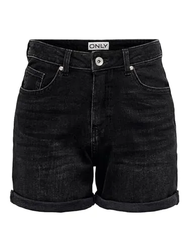 Only Relaxed Fit Jeansshorts 'JOSEPHINE' in Black, Größe M - Die 'Josephine' Jeansshorts von Only bieten eine entspannte Passform aus hochwertigem Baumwoll-Mix. Ideal für lässige Sommerlooks mit modernem 5-Pocket-Design und fixiertem Umschlag für zusätzlichen Stil.