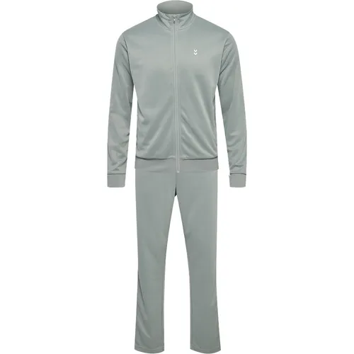 Hummel Pulse Tracksuit - grau - Unisex-Trainingsanzug aus Interlock-Material für hohen Komfort und Flexibilität. Ideal für Training und Freizeit, mit fluorfreiem Druck und regulärer Passform. Praktisch und stylisch für jede Aktivität.
