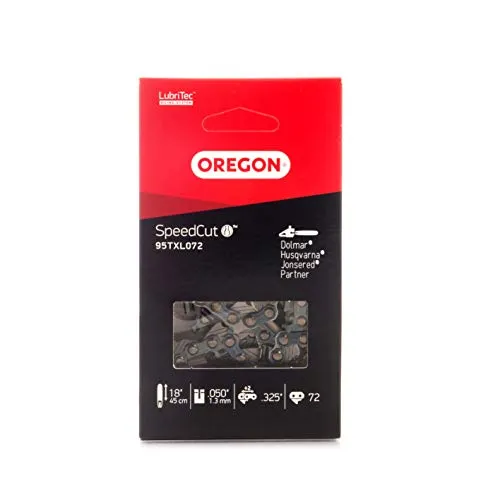 Oregon 95TXL SpeedCut Kettensägekette 18 Zoll - 72 Antriebsglieder - Kettensägenkette für Forstwirtschaftler, optimiert für weniger Kraftaufwand und effizientere Schnitte. Integriertes Lubri-Tec-Ölsystem verlängert die Lebensdauer.