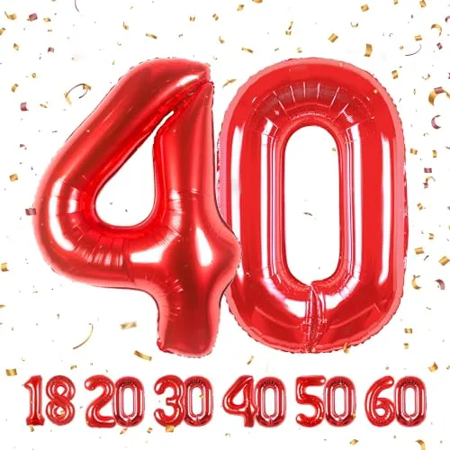 Geburtstag zahlen luftballon 40 jahre | Folienballon Rot- Folienballon in 40"-101cm Geburtstagsdeko - Ballon Zahl Deko zum Geburtstag fliegt mit Helium für Männer Frauen 40.Geburtstagsparty Jubiläum