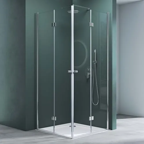 Mai & Mai Eckdusche Ravenna26 - Duschkabine mit Falttür - Eckdusche mit 180° drehbaren Türen und NANO-Beschichtung für einfache Reinigung. Ideal für kleine Bäder, 6mm ESG-Sicherheitsglas sorgt für Sicherheit und Stil.