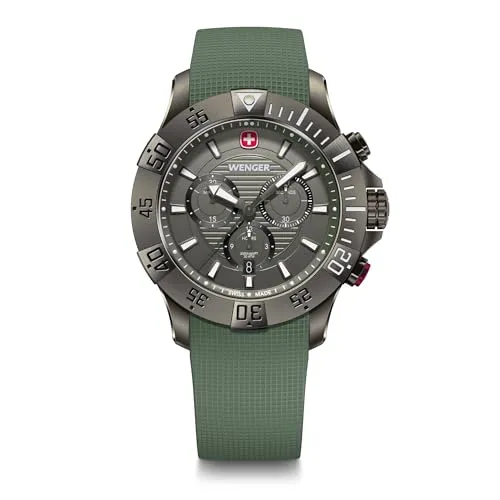WENGER Herren Armbanduhr Seaforce Chronograph - Swiss Made, 200 m Wasserdicht - Armbanduhren für Herren, moderne Sportuhr mit präzisem Schweizer Quarzwerk und robustem saphirbeschichtetem Glas, ideal für Tauchgänge bis 200 m.