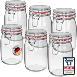 WELLGRO 6x Einmachgläser mit Bügelverschluss 1140ml - Einmachgläser für vielseitige Verwendung, luftdicht und frischhaltend. Ideal für Marmeladen, Müsli und mehr, aus robustem Glas - nachhaltig und stilvoll.
