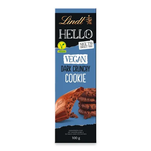 Lindt Hello Vegan Dark Crunchy Cookie Schokoladentafel 100g