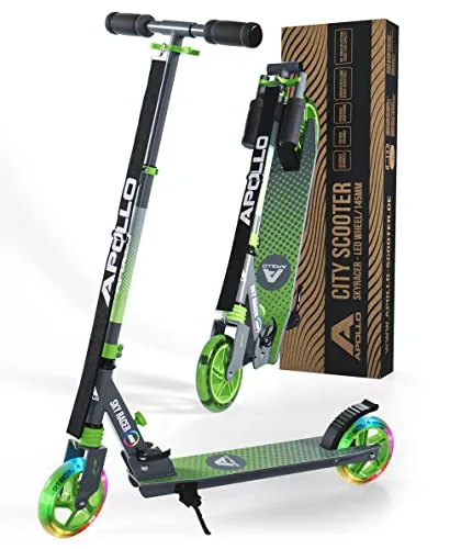 Apollo Cityroller Skyracer LED - Klappbarer Kinder Scooter mit Federung, höhenverstellbar und rutschfesten Silikongriffen, ideal für Gleichgewichtstraining