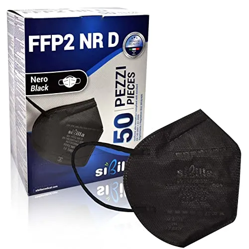 SIBILLA FFP2-Masken Schwarz - 50 Stück, 5-lagig und CE-zertifiziert - Mundschutz: 50 Stück FFP2-Masken in Schwarz, 5-lagig, CE0465-zertifiziert und Made in Italy, ideal für maximalen Schutz und Komfort im Alltag.