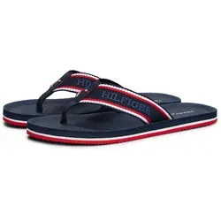 Zehentrenner TOMMY HILFIGER "COMFORT HILFIGER BEACH SANDAL", Herren, Gr. 40, bunt (dunkelblau, weiß, rot), Textil, casual, Schuhe, Sommerschuh, Strandschuh mit plakativem Logo-Schriftzug