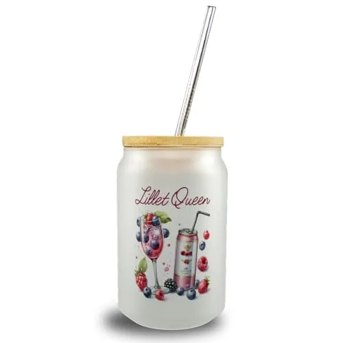 speecheese Lillet Queen Trinkglas mit Bambusdeckel Lillet Queen Trinkglas mit Bambusdeckel mit Spruch Perfekt für Wild Berry Aperitif beeriges Sommergetränk - Fruchtig und erfrischend