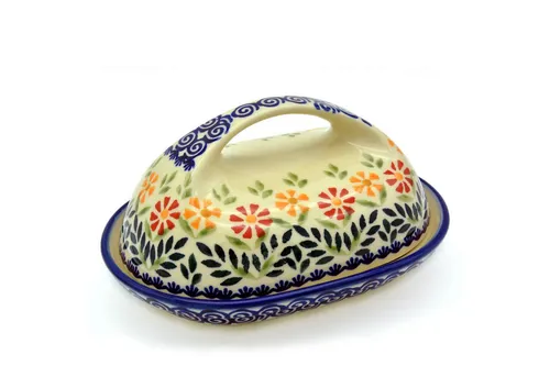 Bunzlauer Keramik Manufaktura Butterdose oval mit großem Griff - Hochwertige Butterdose aus Keramik mit ovalem Design und praktischem Griff. Ideal für Frühstück und Brunch, verleiht Ihrem Tisch einen besonderen Akzent. Made in Poland.