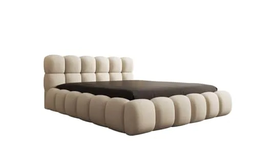 Luxusbetten24 Polsterbett Designer Polsterbett Boston Bouclé, mit Stauraum + kostenloser Aufbau beige 180 cm x 200 cm x 86 cm