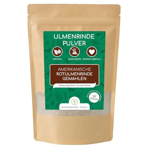 Wolfsbacher Ulmenrinde Pulver für Hunde und Katzen [60g] - Slippery Elm Bark - Amerikanische Ulmenrinde, Unterstützt Magen und Darm auf natürliche Weise