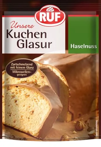 RUF Kuchen-Glasur Haselnuss, 100g - Mikrowellengeeignet für Nuss-Kreationen - Icing & Fondant: Vielseitige, zartschmelzende Haselnuss-Glasur, ideal für Kuchen, Pralinen und Brownies. Glutenfrei und einfach im Beutel zuzubereiten.