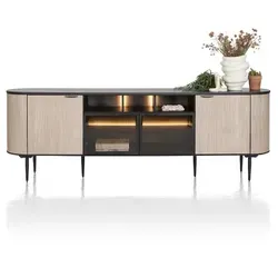 XOOON Aramon Sideboard inkl. 2 Türen + 2 Glastüren mit LED Metall/HPL - Schwarz