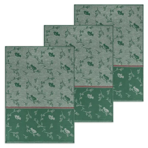KRACHT 3er Pack Geschirrtücher Piepmatz ca. 50 x 70 cm Halbleinen Jacquard grün