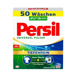 Persil Universal Pulver Tiefenrein Waschmittel - Waschmittel für 50 Waschladungen, entfernt hartnäckige Flecken und sorgt für hygienische Frische – ideal für strahlend weiße und helle Wäsche.