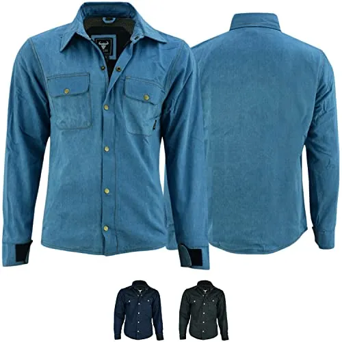BULLDT Motorradhemd Jeanshemd Herren Himmelblau - 52 mit Kevlar Futter und Protektoren - Herren Motorradhemd in Himmelblau - 52: Robustes Jeanshemd mit rutschfestem und hitzebeständigem Kevlar-Futter. Abnehmbare Protektoren bieten zusätzlichen Schutz für sicheres Fahren. Ideal für stilbewusste Biker!