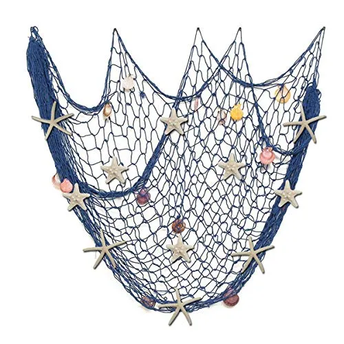 Nature Fish Net Wanddekoration mit Muscheln und 10 Stück natürlichen Seesternen Fischernetz im mediterranen Stil mit Meeresmotiven für Strandpartys Hochzeiten Fotografie Wanddekoration,150cm × 200cm
