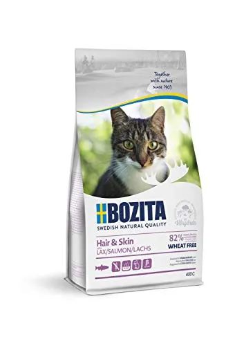 Bozita Hair Skin Weizenfrei Lachs 400 g - Alleinfuttermittel für erwachsene Katzen, ideal für langhaarige Katzen mit gesundem Fell und Hautpflege