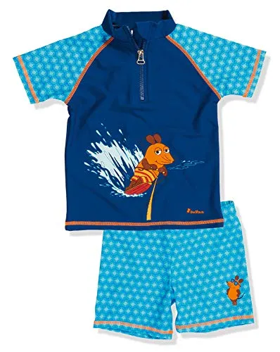 Playshoes zweiteilig Schwimmshirt Badeshorts - Die Maus, 134-140 - Zweiteiliges Swimwear Set für Jungen mit UV-Schutz 50+, ideal für Strand und Schwimmbad. Schnelltrocknendes Material und schützender Reißverschluss für empfindliche Kinderhaut.