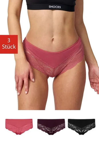 Snocks 3er Pack Hipster Lace - Damen Baumwolle Panties mit Spitze - Funktionsunterwäsche mit perfekter Passform aus 95% Bio-Baumwolle, unsichtbar unter der Kleidung und mit elegantem Spitzen-Design für höchsten Tragekomfort.