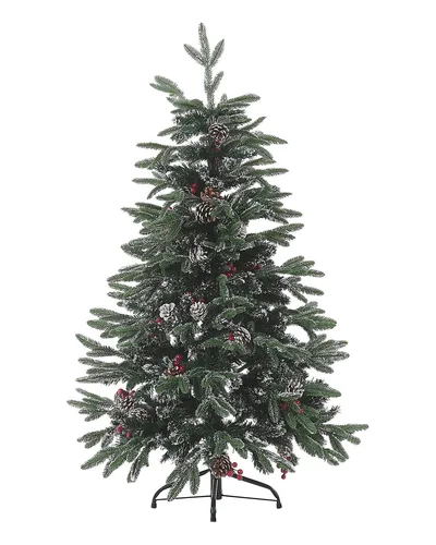BELIANI Weihnachtsbaum 120 cm Grün/Rot mit Kunstschnee - Künstlicher Weihnachtsbaum mit dekorativen Zapfen und Kunstschnee, pflegeleicht und ideal für ein gemütliches Wohnzimmer. Perfekt für die Weihnachtszeit ohne lästige Nadeln!