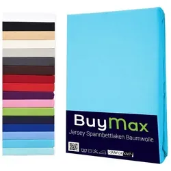 Buymax Spannbettlaken Buymax Jersey aus 100% Baumwolle, Jersey, Gummizug: Rundumgummi, (1 Stück), Pflegeleicht und Atmungsaktiv in Verschiedenen Farben und Größen blau 160 cm x 200 cm