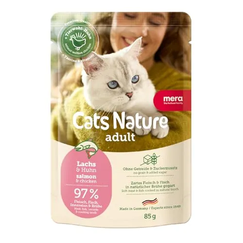 MERA Cats Nature Lachs Premium Katzenfutter Nass 12x85g | ohne Zucker und Getreide | Adult Katzen Nassfutter hoher Fleischanteil | Wet Cat Food