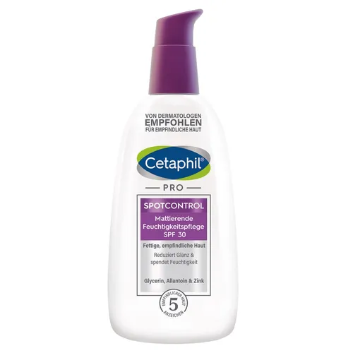 Cetaphil PRO SpotControl Mattierende Feuchtigkeitspflege LSF 30 - 120 ml - Arzneimittel für fettige und zu Akne neigende Haut, bietet mattierende Wirkung und schützt mit LSF 30 vor UV-Strahlen.