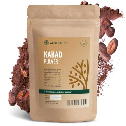 Kakao Pulver 250g | Kakao in reinster Form mit feinstem Aroma | naturbelassen und nicht alkalisiert | für Trinkkakao, Schokoladenkuchen, Topping und mehr | Achterhof