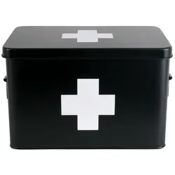 Erste Hilfe Kasten aus Metall - Present Time, 31,5 x 19 x 21 cm - Schwarz - Praktische Medikamentenbox aus Metall mit durchdachter Fächeraufteilung für optimale Organisation. Ideal für Zuhause oder unterwegs, schützt sie Ihren Inhalt zuverlässig und überzeugt durch ihr modernes Design.