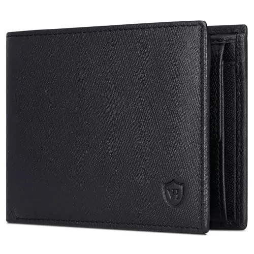 VON HEESEN Leder Geldbörse RFID Schutz I Echtleder Geldbeutel für Damen & Herren I Portemonnaie Brieftasche Wallet Portmonee (Saffiano Schwarz)