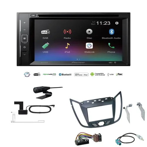 Pioneer AVH-A240DAB Autoradio Bluetooth DAB DVD USB für Ford Kuga II ab 2013 - Das Pioneer AVH-A240DAB bietet Bluetooth, DAB+ Radio und eine einfache USB-Verbindung für Ihre Geräte. Mit klarem 6.2'' Touchscreen und vielseitigen Audioformaten ist es die ideale Ergänzung für Ihr Fahrzeug.