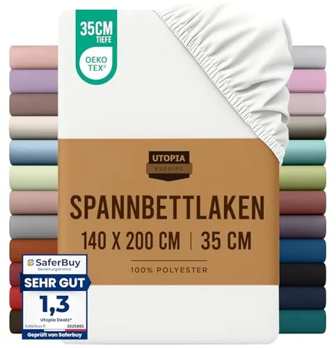Utopia Bedding - Spannbettlaken 140x200cm - Weiß - Gebürstete Polyester-Mikrofaser Spannbetttuch - 35 cm Tiefe Tasche
