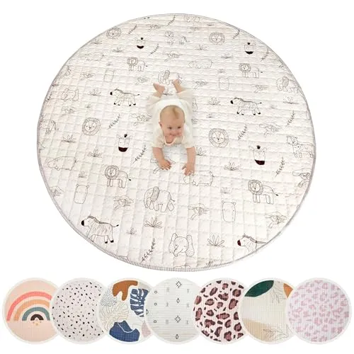 Hakuna Matte Krabbeldecke für Baby 1,5m - Safari Tiere - Krabbeldecke mit rutschfester Unterseite, ideal für sicheres Spielen und Krabbeln. Hochwertiges Material für eine weiche und einladende Spielumgebung.