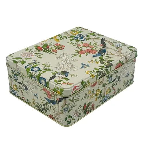 MediMuc Keksdose Flowers & Birds - Keksdose im Design Sanderson mit liebevollem Blumen- und Vogelmotiv - ideal für die stilvolle Aufbewahrung von Keksen und Süßigkeiten - Maße: 19,5 x 15,4 x 7,5 cm