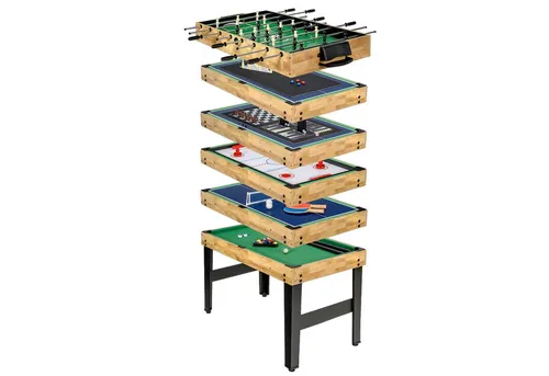 COSTWAY 10 in 1 Muli Spieltisch, Multifunktionstisch mit Tischfußball, Hockey, Billard, Shuffleboard, Bowling&4 Brettspiele, Kombi-Tisch, Tischkicker - Braun