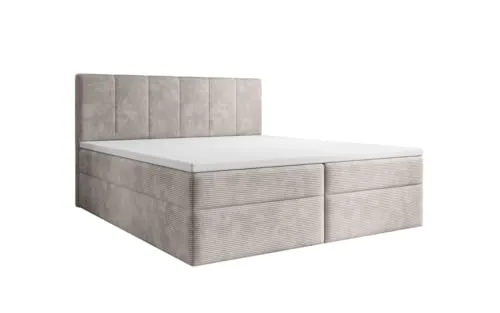 Luxusbetten24 Boxspringbett Boxspringbett Aurelia Cord 180x200 mit Stauraum | Bezug: Cord | Farbe: Beige | Härtegrad: