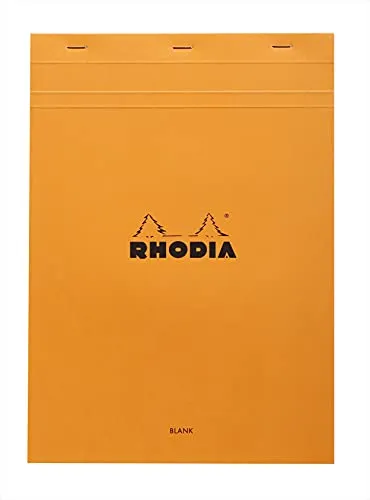 Rhodia 18000C - Notizblock (geheftet, mikroperforiert, blanko, DIN A4, 80 g, 21 x 29,7 cm, 80 Blatt) 1 Stück orange